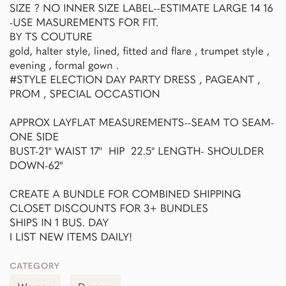 💛 TS COUTURE Gold Formal Halter Mermaid Flare Gown - Picture 6 of 6